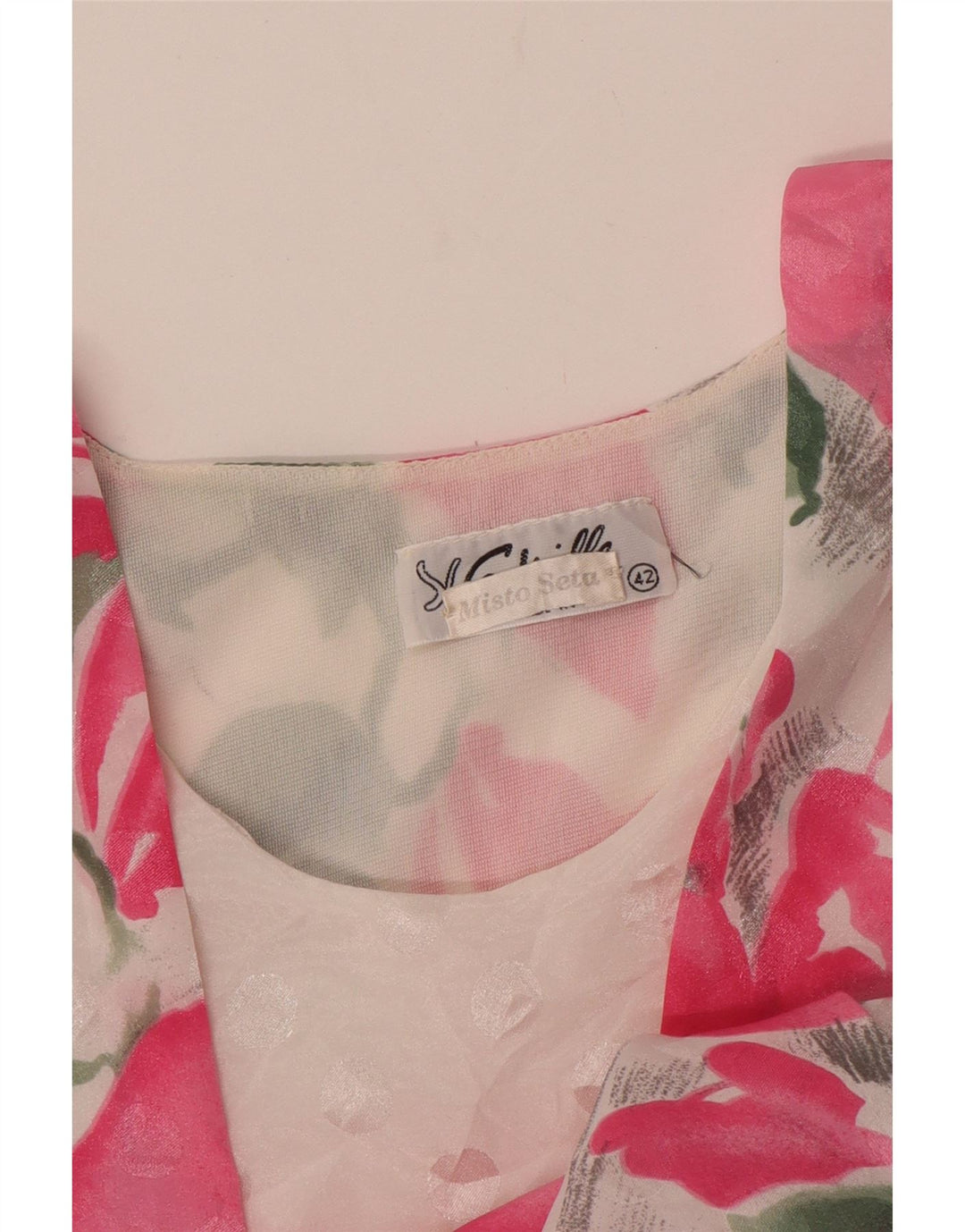 VINTAGE Blusa de mujer Top IT 42 Seda floral rosa medio