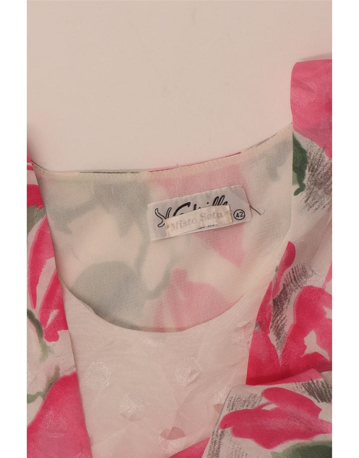 VINTAGE Blusa de mujer Top IT 42 Seda floral rosa medio