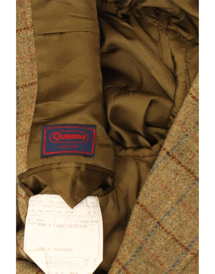 VINTAGE Chaqueta Blazer de 3 Botones para Hombre IT 52 XL Lana a Cuadros Caqui