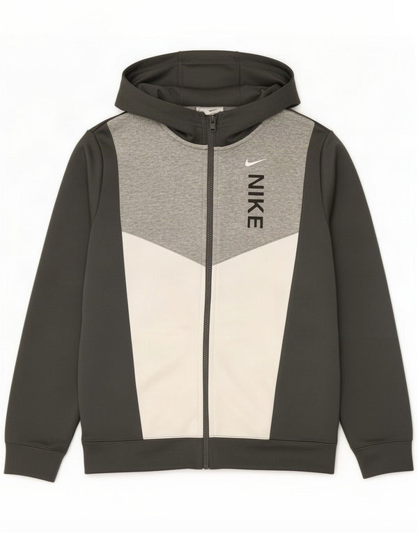 Nike Boys Graphic Zip Hoodie Sweater 12-13 Years Large Grey Colourblock