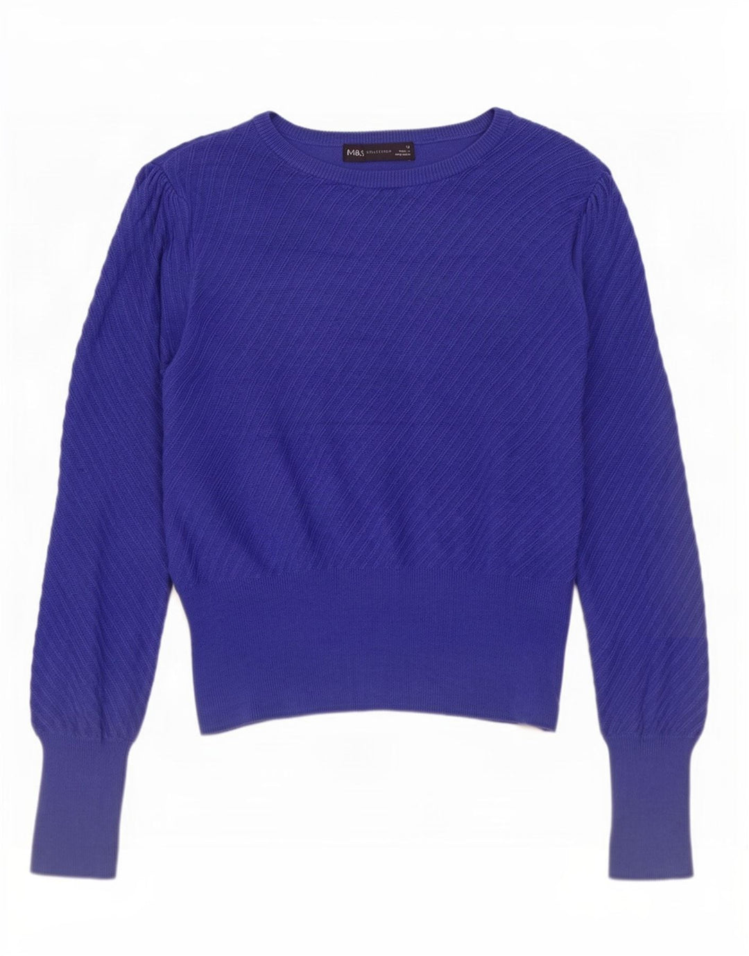 Marks & Spencer Suéter Corto con Cuello Barco para Mujer UK 40 Azul Medio