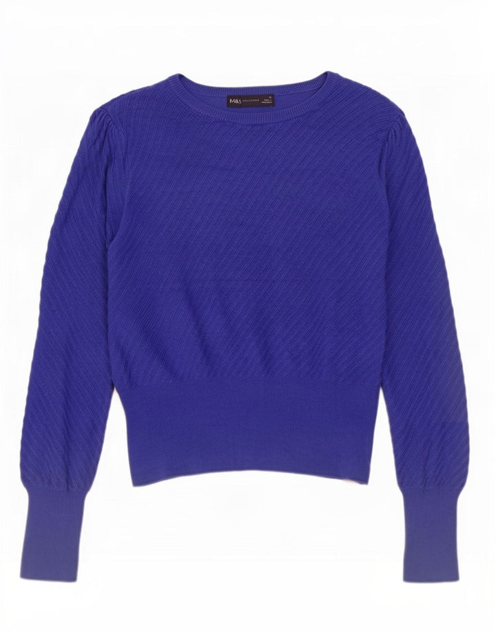 Marks & Spencer Suéter Corto con Cuello Barco para Mujer UK 40 Azul Medio