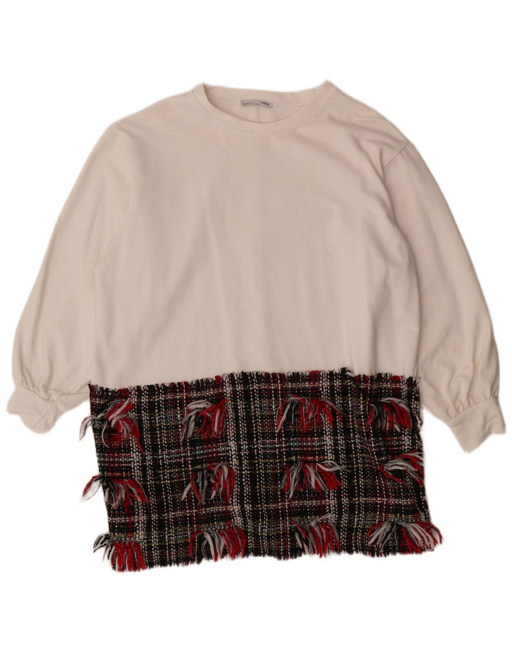 ZARA Mujer Jersey Sudadera Extragrande UK 44 Mediano Blanco Colorblock
