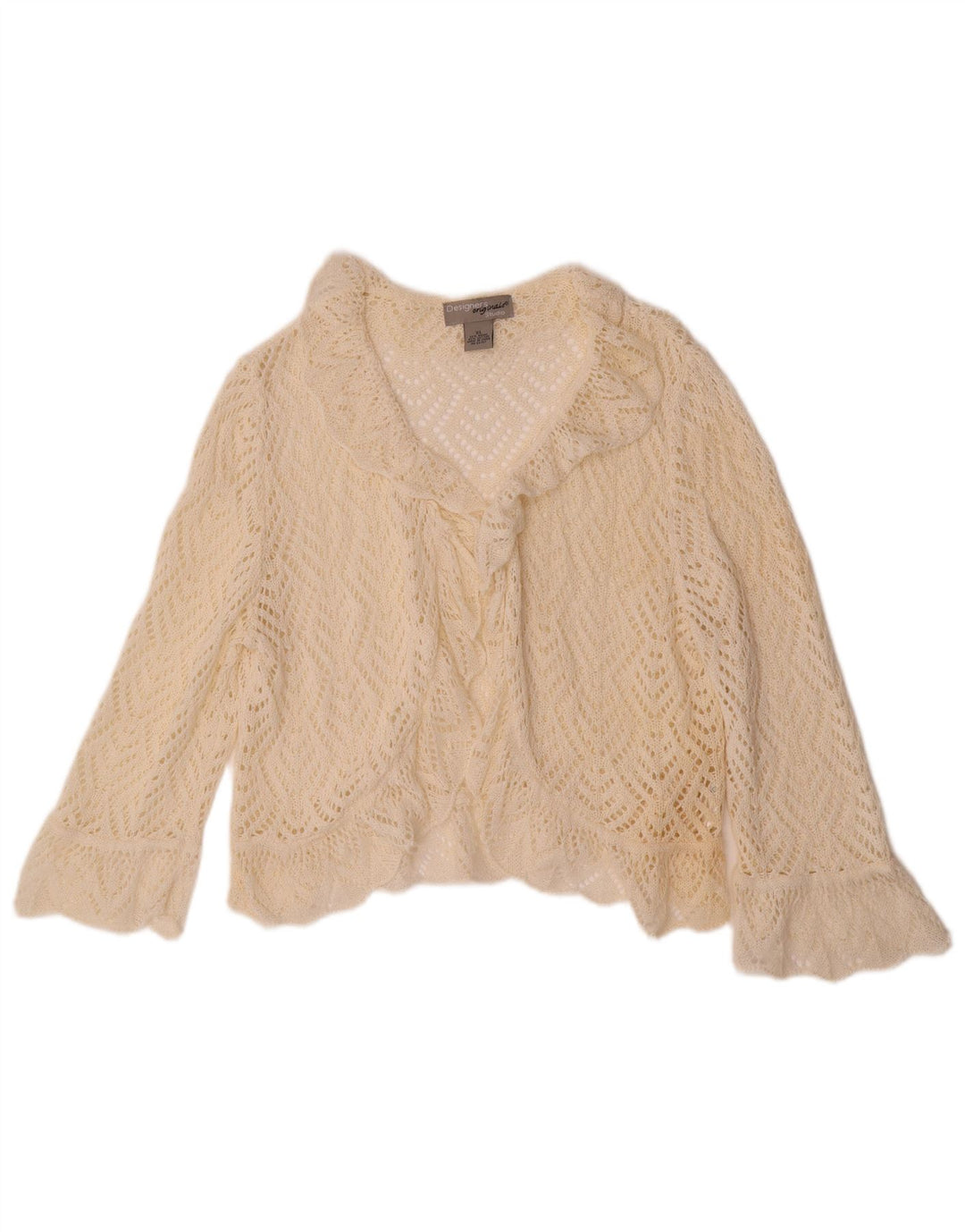 VINTAGE Mujer Crop 3/4 Manga Crochet Cardigan Suéter UK 18 XL Off White