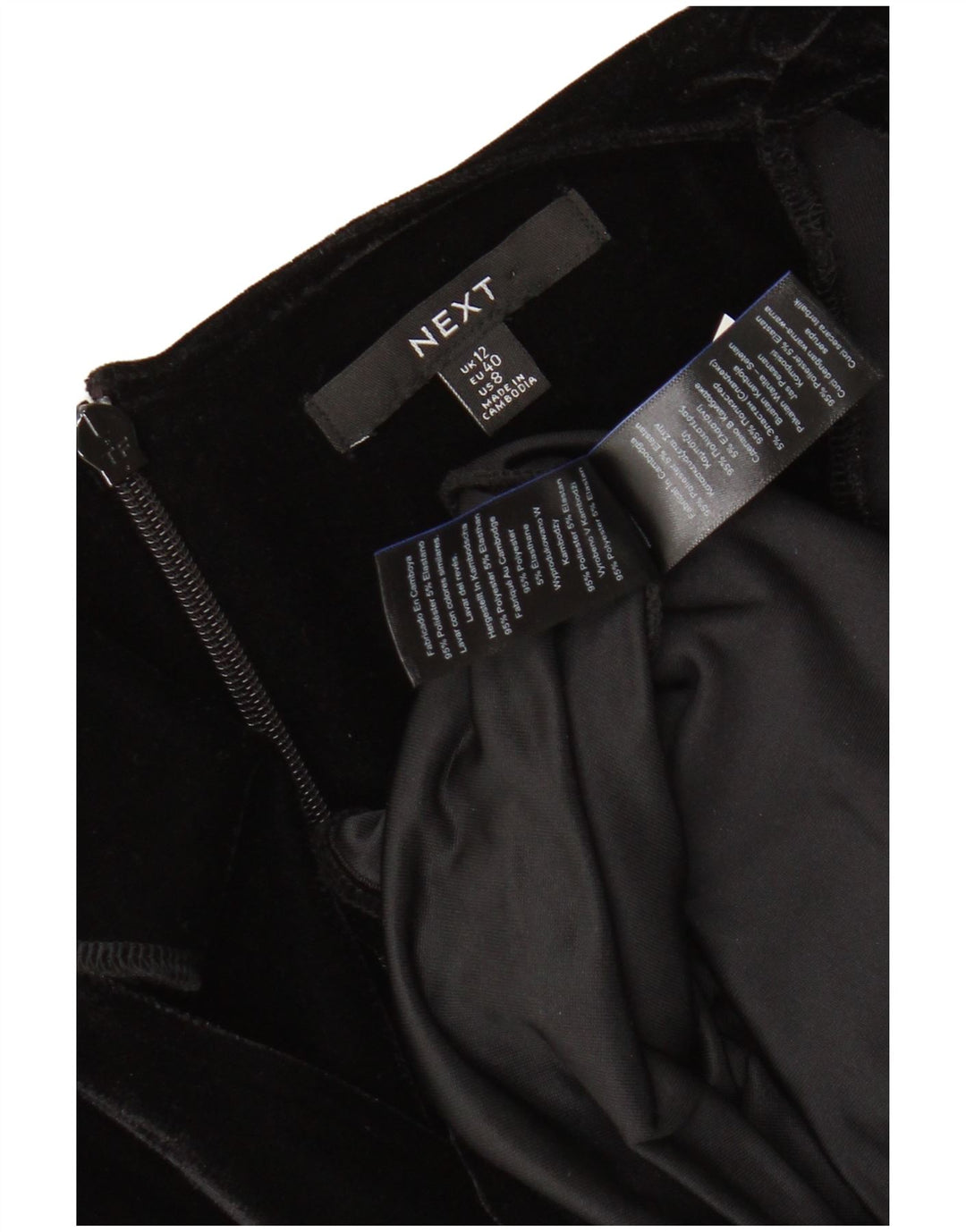 NEXT Vestido ajustado de manga larga de terciopelo para mujer UK 42 Poliéster negro mediano