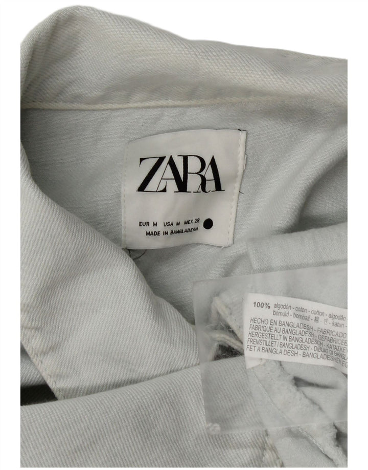 Zara Mujer Crop Camisa Vaquera Extragrande UK 44 Algodón Azul Medio