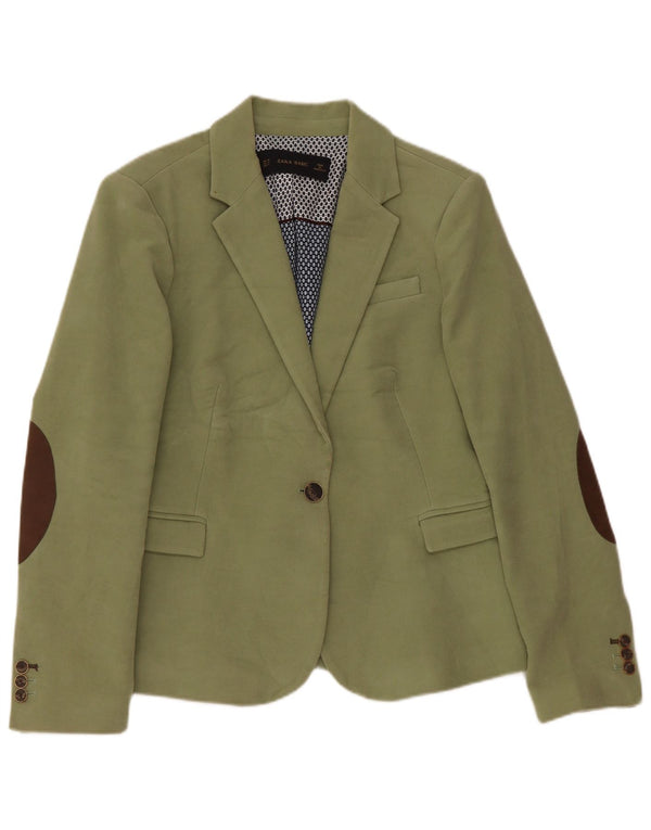 Zara Mujer Chaqueta Blazer De 1 Botón UK 40 XL Algodón Verde