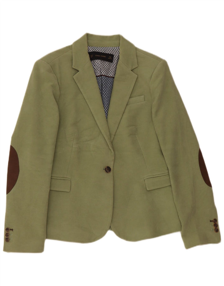 Zara Mujer Chaqueta Blazer De 1 Botón UK 40 XL Algodón Verde