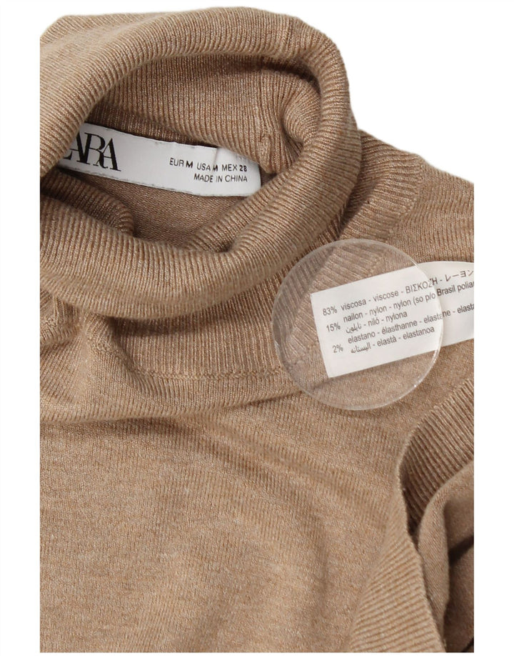 Zara - Jersey con cuello vuelto para mujer, talla 42, viscosa beige mediana