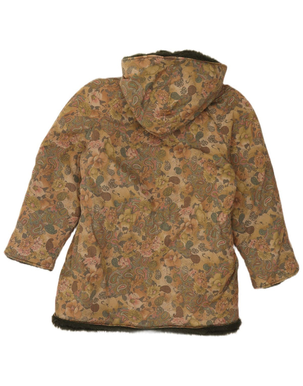 Vintage mujer con capucha Sherpa Parka chaqueta Reino Unido 12 medio multicolor floral