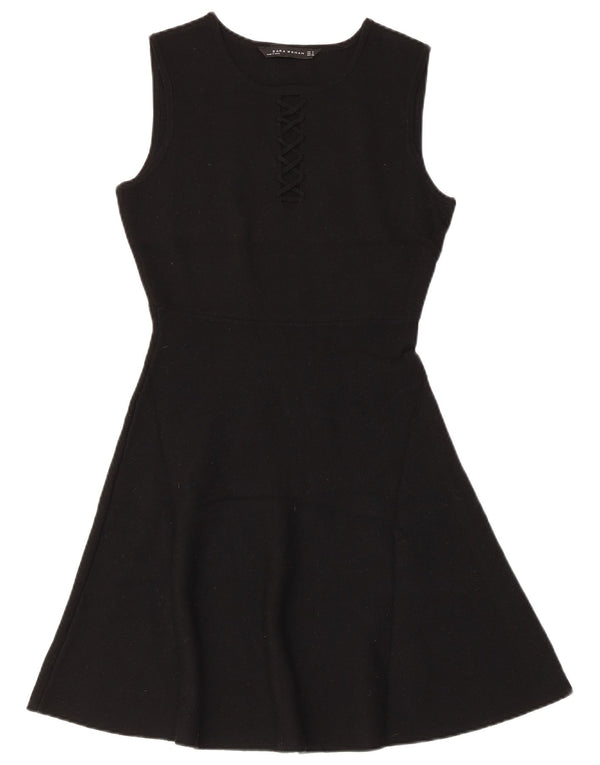 Zara Vestido Acampanado Sin Mangas para Mujer UK 40 Small Viscosa Negra