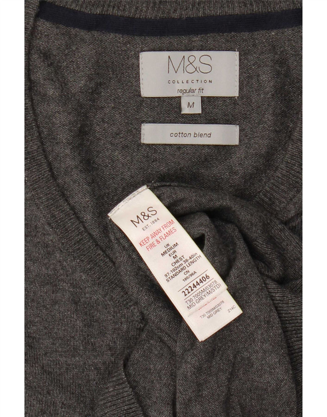Marks & Spencer Jersey de corte regular con cuello en V para hombre de algodón gris medio