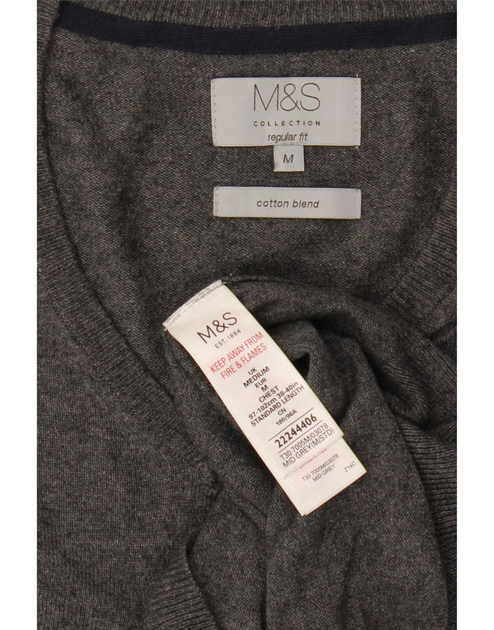 Marks & Spencer Jersey de corte regular con cuello en V para hombre de algodón gris medio