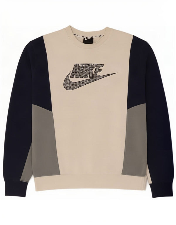 Nike Mens Graphic Sweatshirt Jumper Medium White Colourblock Cotton