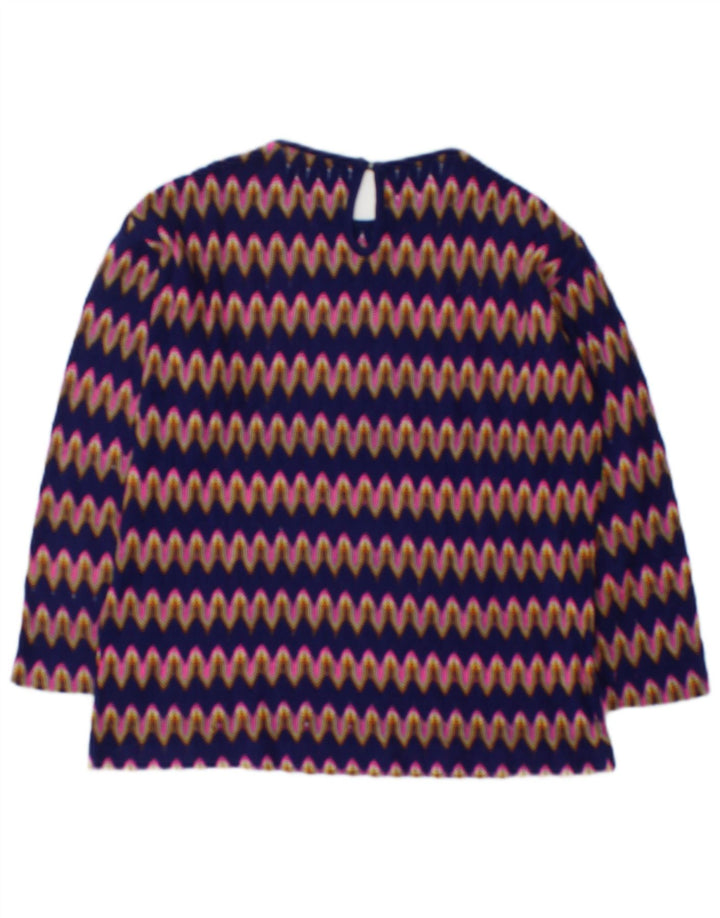 Vintage mujer manga larga blusa Top Reino Unido 12 Chevron multicolor medio