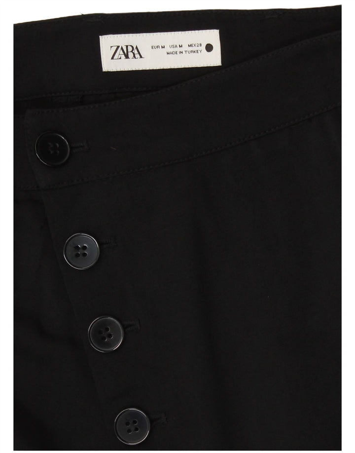ZARA Mujer Pantalón Capri Recto Mediano W28 L23 Lyocell Negro