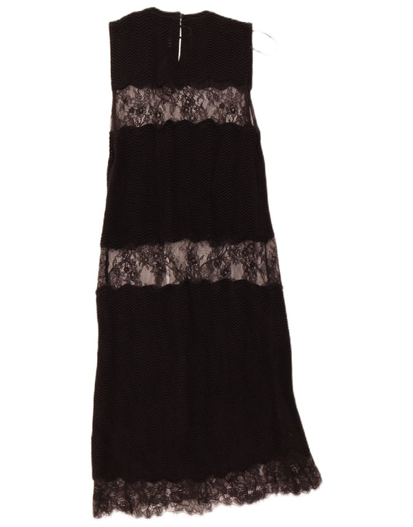 ZARA Vestido largo de encaje sin mangas para mujer UK 8 Small Viscosa negra