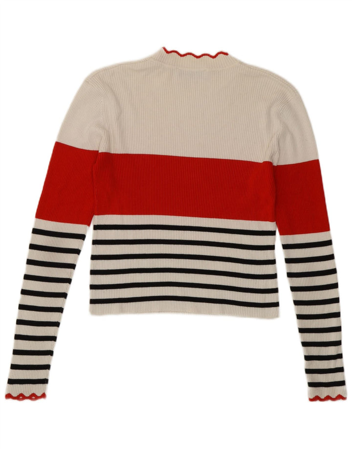 Zara Mujer Crop Top Manga Larga UK 42 Mediano Rayas Blancas