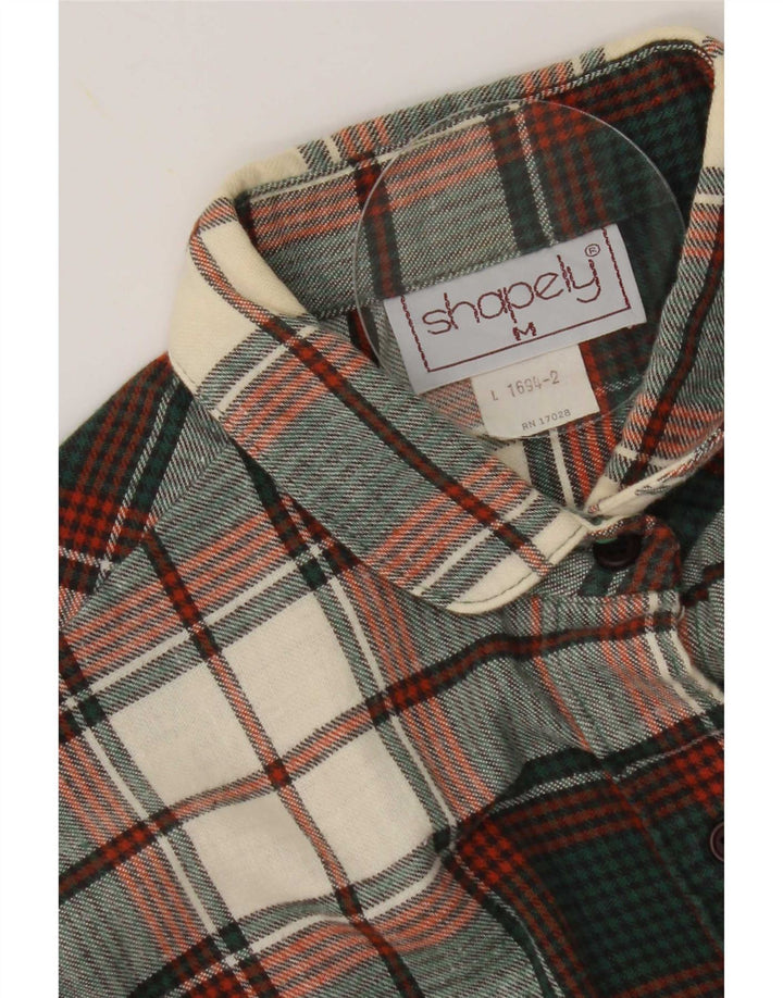 Vintage mujer franela camisa Reino Unido 14 medio verde cheque algodón