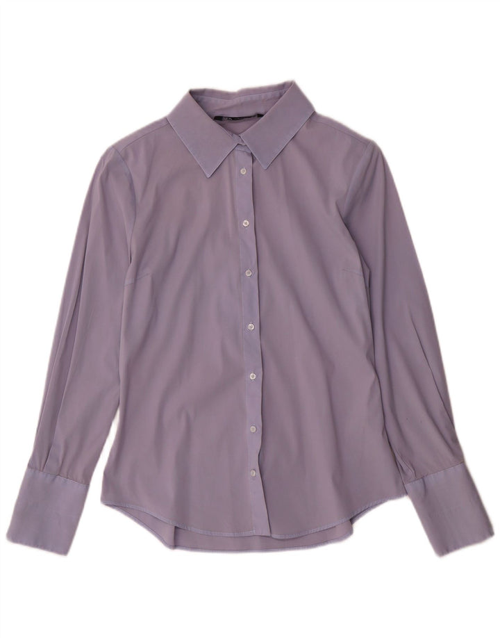 Zara Camisa Formal Mujer UK 42 Algodón Azul Medio