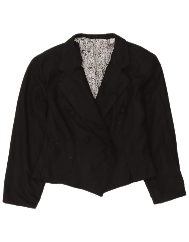 Vintage mujer doble pecho Blazer chaqueta Reino Unido 14 lana negra mediana