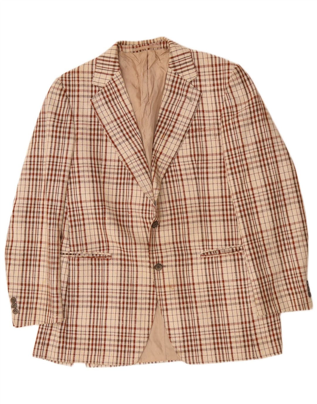 Vintage hombres 2 botones Blazer chaqueta Reino Unido 38 cheque beige medio