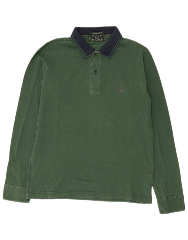 Fred Perry Polo De Rugby De Manga Larga Para Hombre Algodón Color Block Verde Pequeño