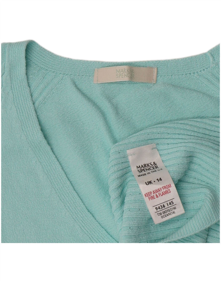 Marks & Spencer Suéter Corto con Cuello en V para Mujer UK 44 Medium Turquesa