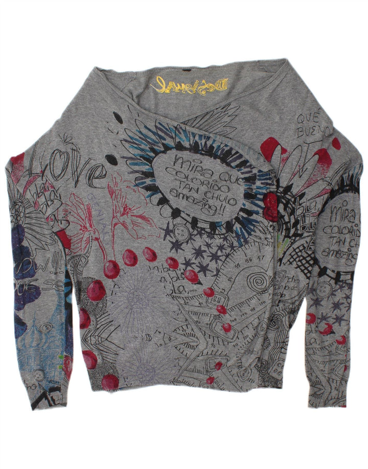 DESIGUAL Suéter tipo cárdigan gráfico para mujer UK 46 Grande Gris