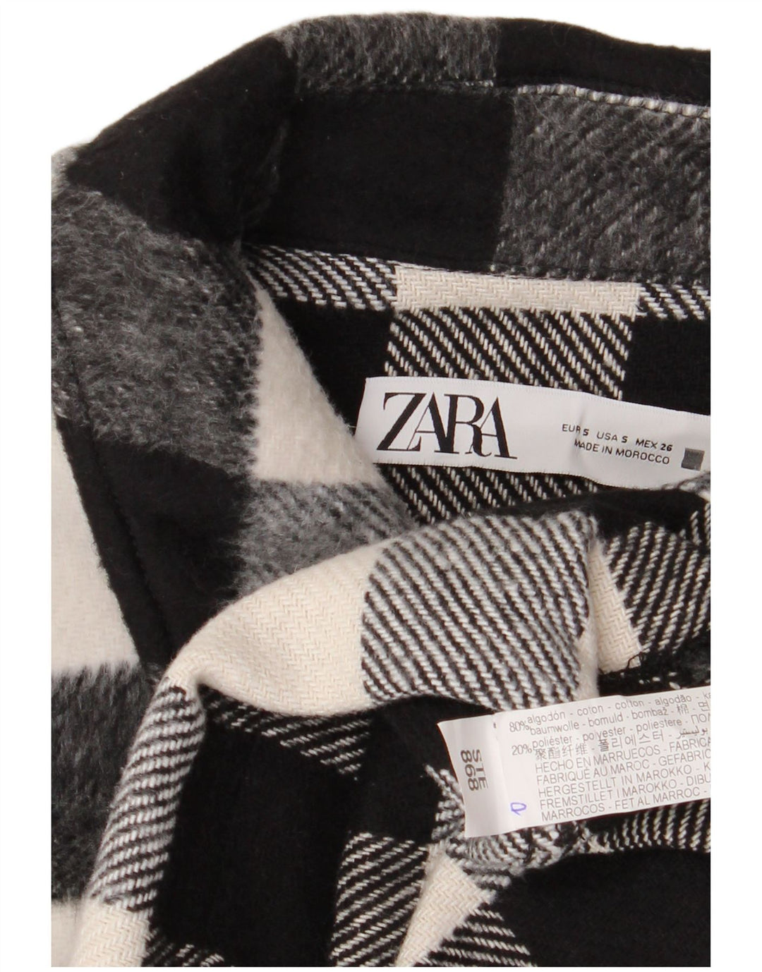 Zara Chaqueta Bomber Corta Extragrande para Mujer UK 10 Small Black Gingham Cotton