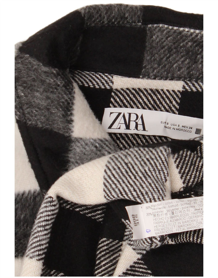 Zara Chaqueta Bomber Corta Extragrande para Mujer UK 10 Small Black Gingham Cotton