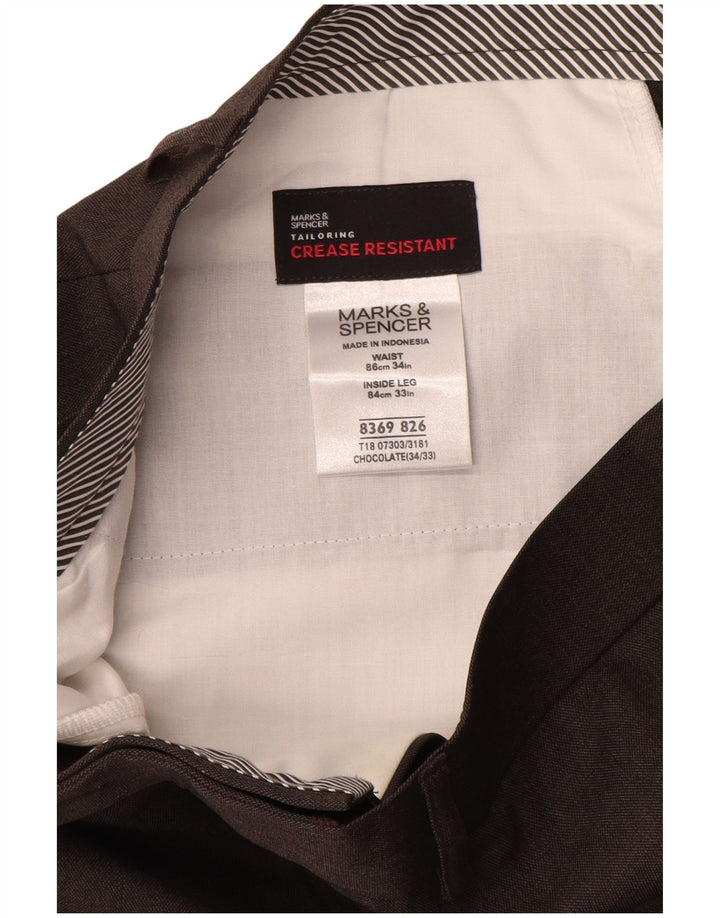 MARKS & SPENCER Pantalón de traje recto para hombre W34 L33 Poliéster marrón