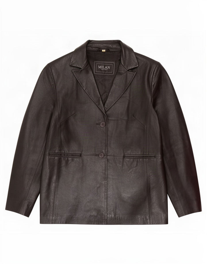 Milan Chaqueta Blazer de Cuero con 2 Botones para Mujer UK 46 Grande Negro