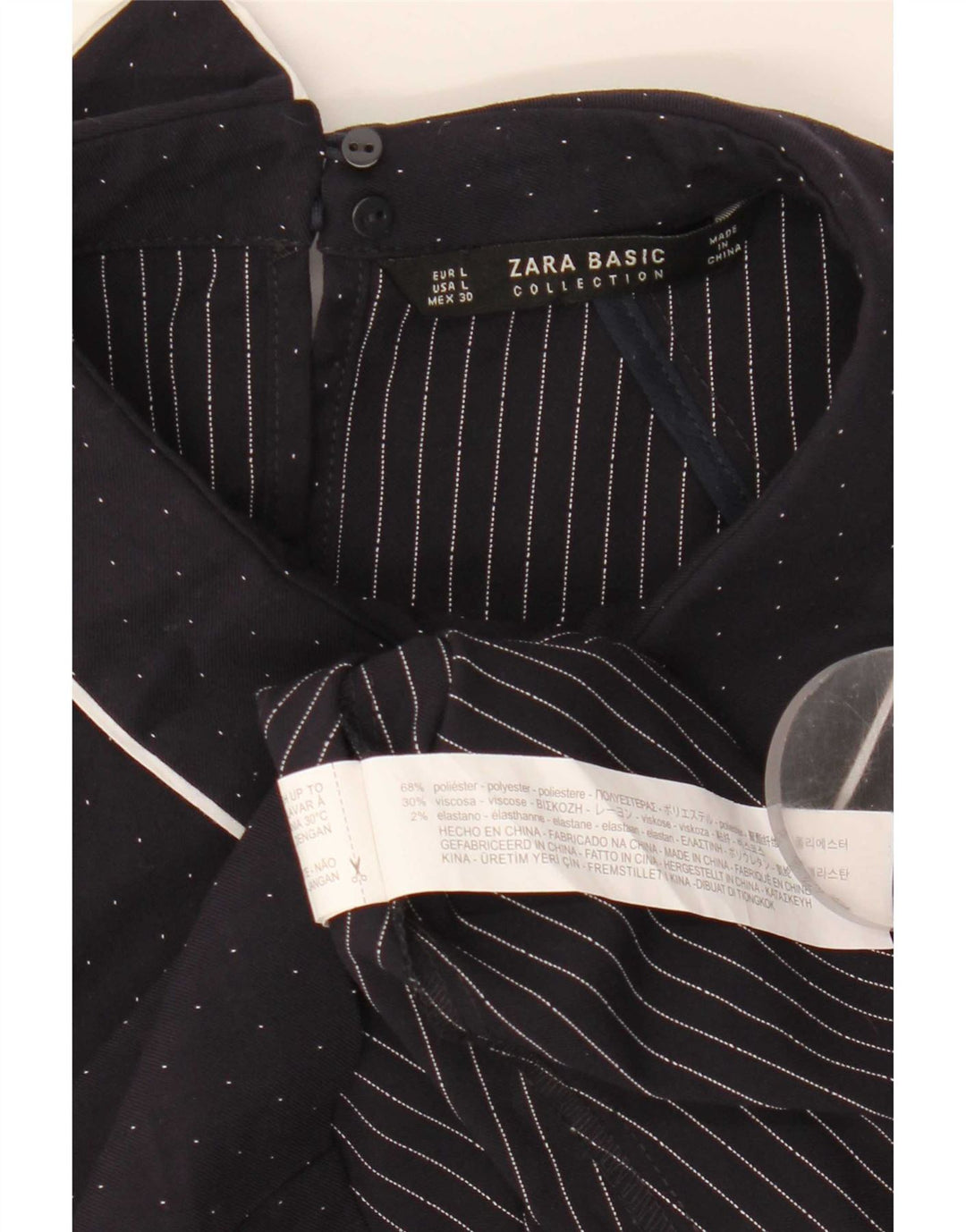 Zara Vestido Acampanado para Mujer UK 44 Grande Poliéster con Manchas Azul Marino