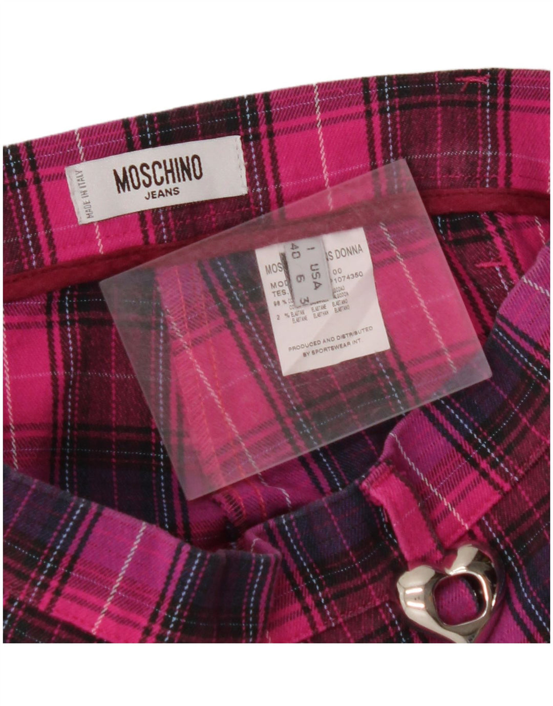 MOSCHINO Pantalones casuales rectos para mujer UK 10 Small W28 L28 Pink Check