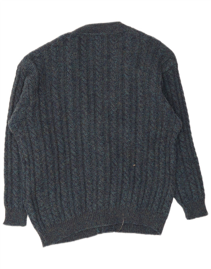 Vintage hombres Cardigan suéter grande azul marino
