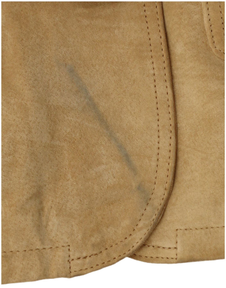 Vintage mujer 2 botones ante Blazer chaqueta Reino Unido 10 pequeño cuero beige
