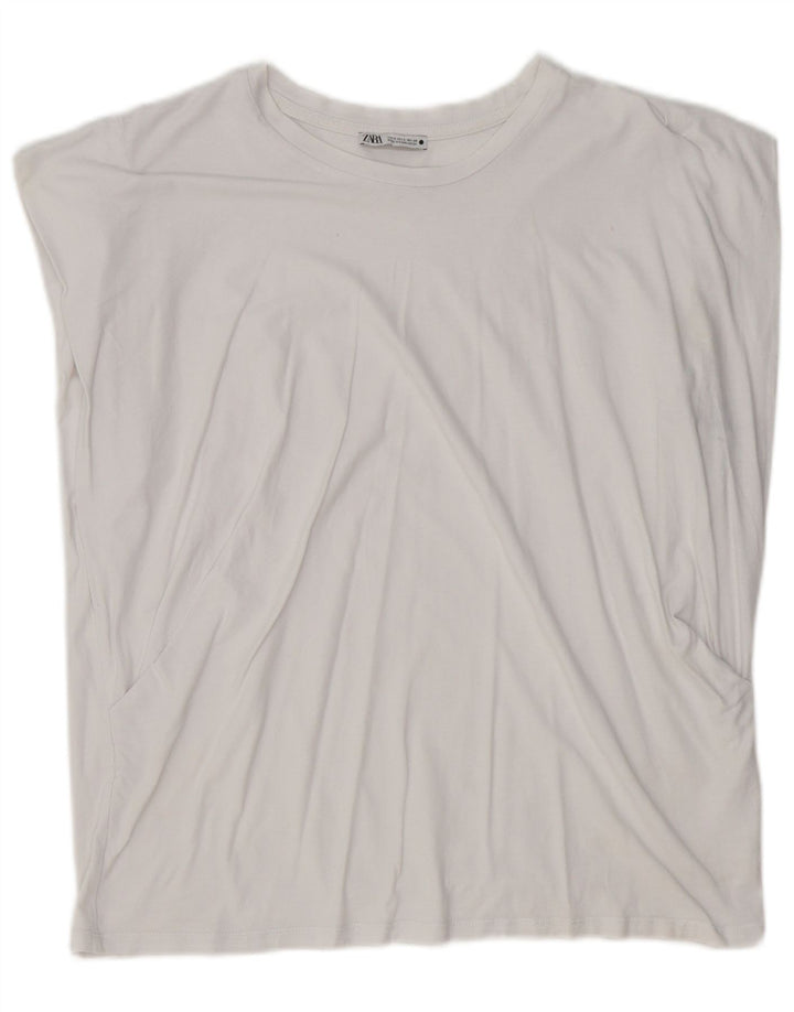 Zara Mujer Camiseta Extragrande Top UK 10 Small Blanco
