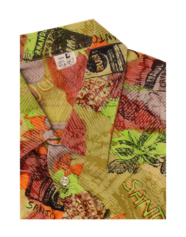 Vintage hombres patrón abstracto camisa de manga corta grande multicolor retro
