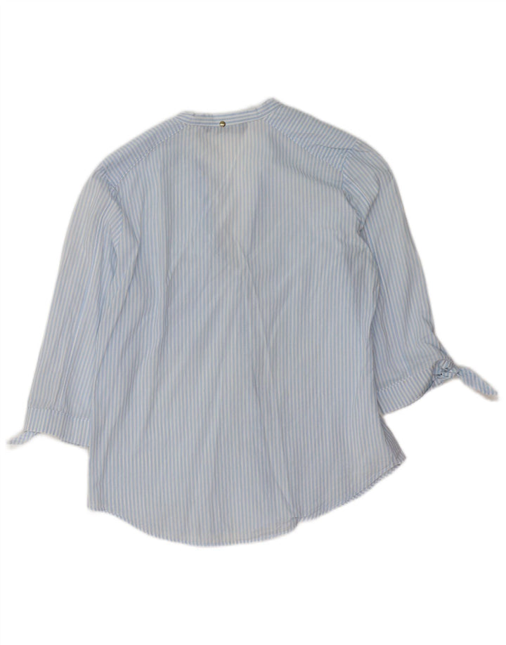 Zara Blusa Camisa Manga 3/4 Mujer UK 44 Azul Medio Rayas Pintadas