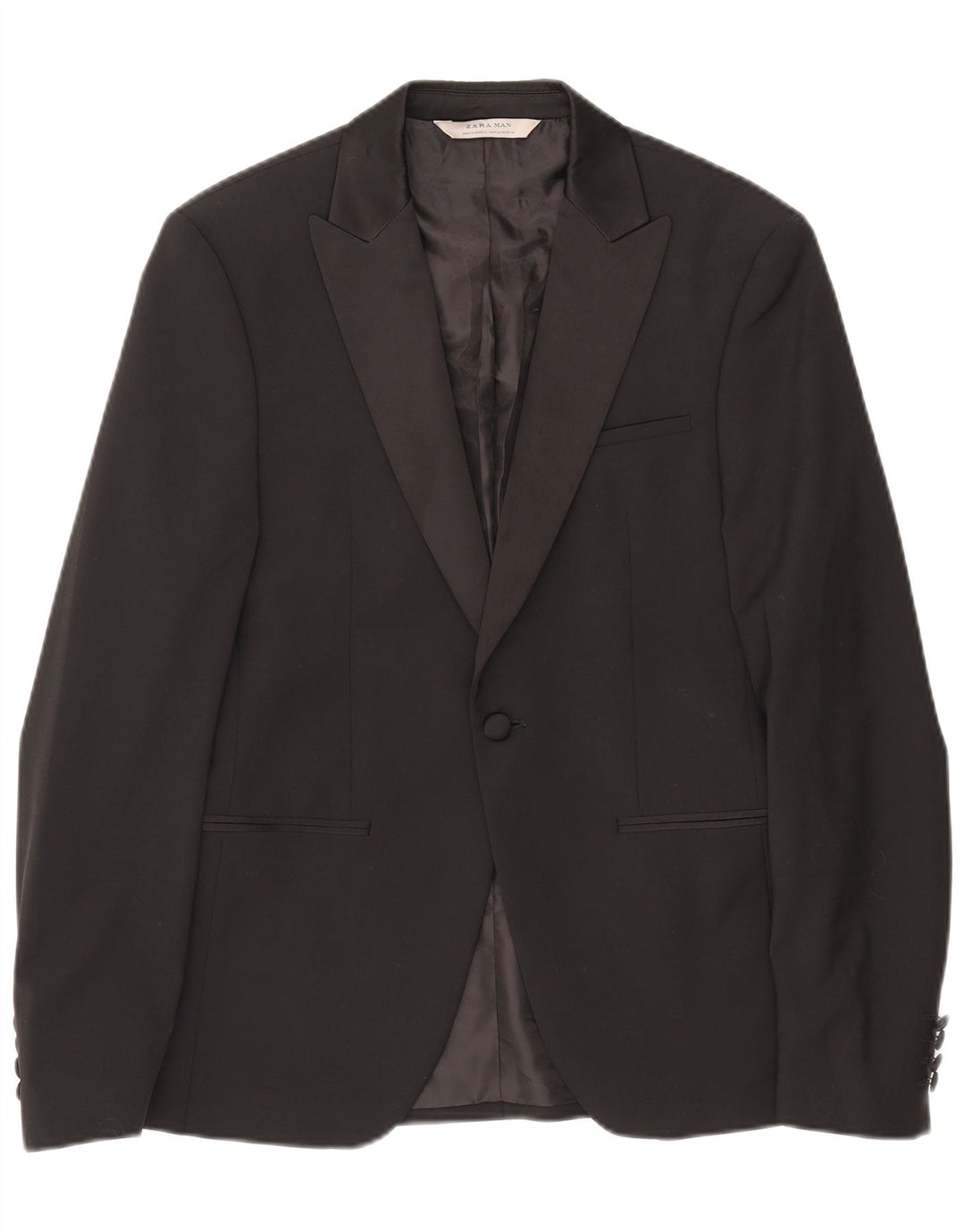 Zara Chaqueta tipo blazer con 1 botón para hombre EU 48 Mediano Negro Poliéster