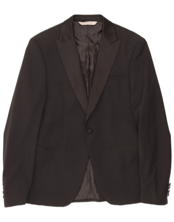 Zara Chaqueta tipo blazer con 1 botón para hombre EU 48 Mediano Negro Poliéster
