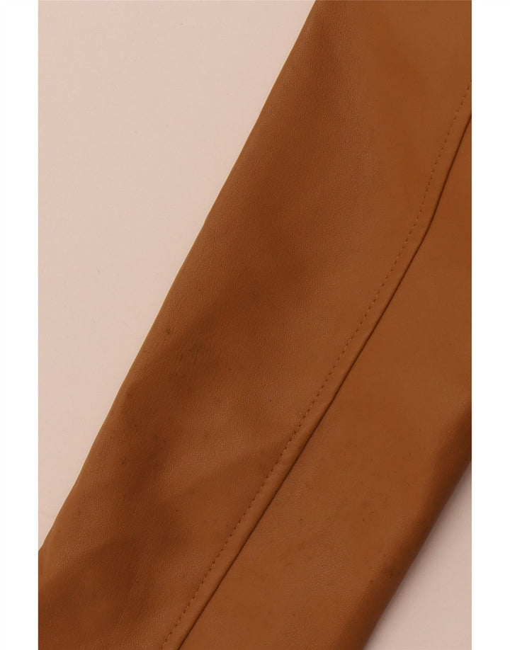 Zara Mujer Crop Chaqueta De Piel Sintética UK 10 Small Beige Poliéster
