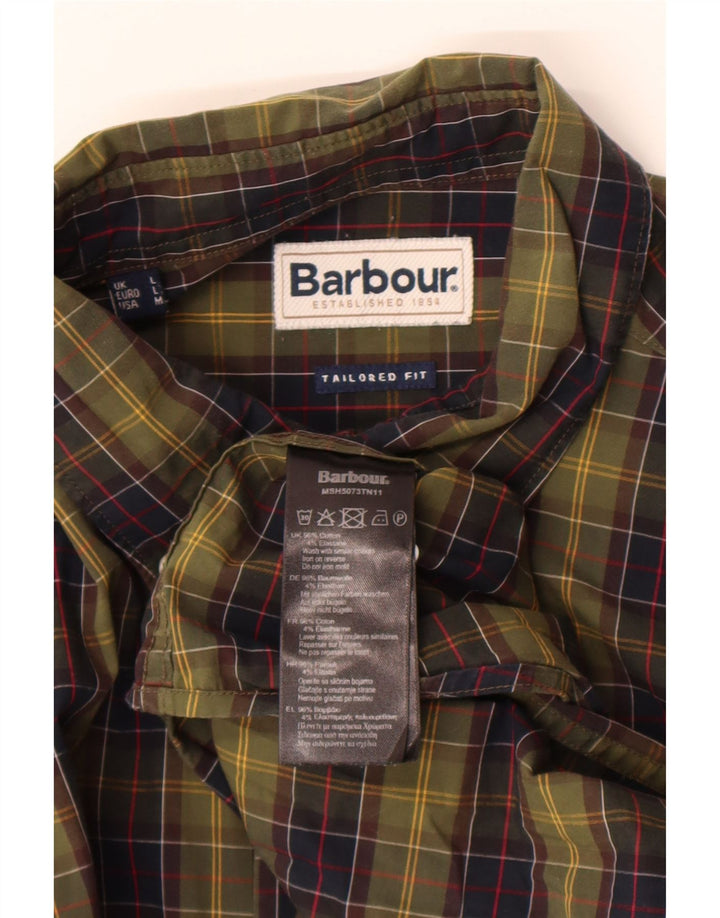 Barbour Camisa Entallada De Algodón A Cuadros Caqui Grande Para Hombre