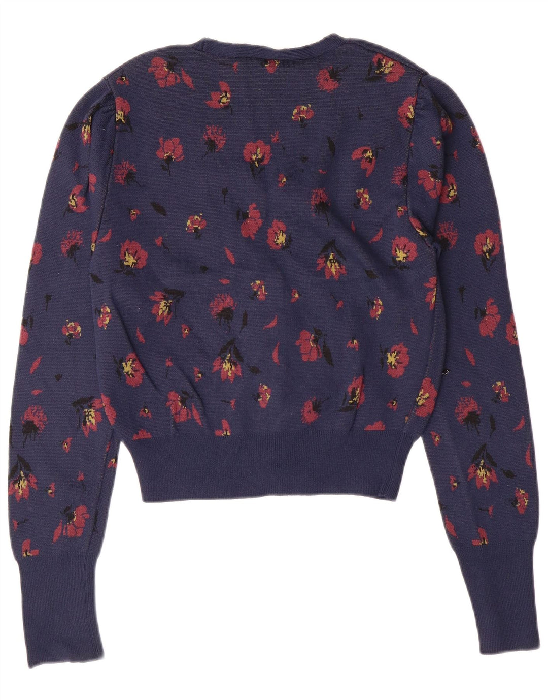 ZARA Mujer Crop Cardigan Suéter UK 10 Small Azul Marino Floral Poliamida