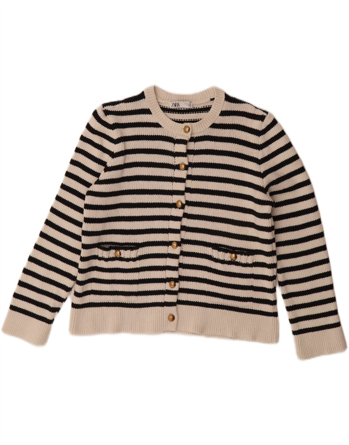 ZARA Suéter tipo cárdigan extragrande para mujer UK 44 Mediano Rayas blancas