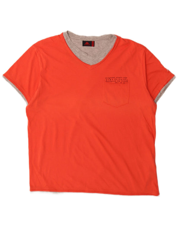 Kappa Hombre Camiseta Gráfica Top XL Naranja Colorblock Algodón