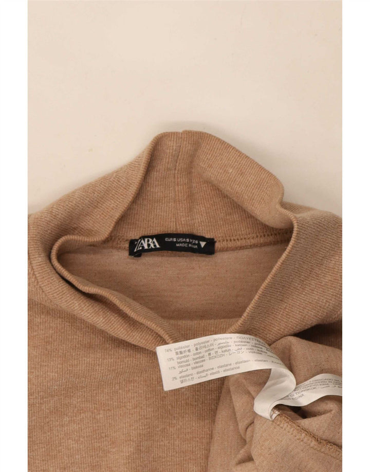 Zara Vestido recto de manga 3/4 para mujer UK 10 Small Beige Poliéster