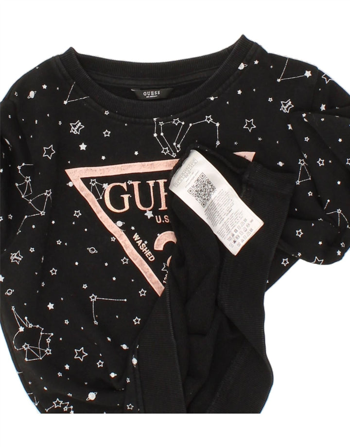 GUESS Girls Abstract Pattern Graphic Sweatshirt Jumper 9-10 Years Black Vintage Guess and Second-Hand Guess from Messina Hembry 