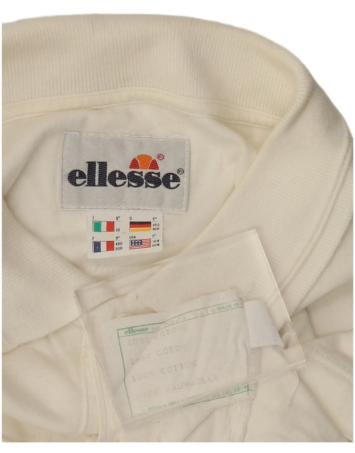 ELLESSE Polo De Manga Larga Para Hombre IT 50 Algodón Geométrico Blanco Medio